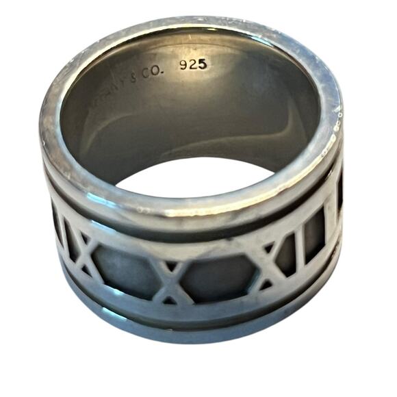 Tiffany & Co. Atlas Wide Band Ring Sterling Silver Roman Numeral Sz 5 - Picture 5 of 13